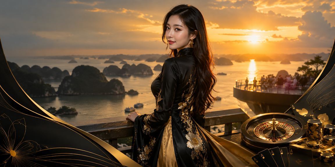 Cảnh Hạ Long Bay kết hợp không khí casino và áo dài truyền thống Việt Nam